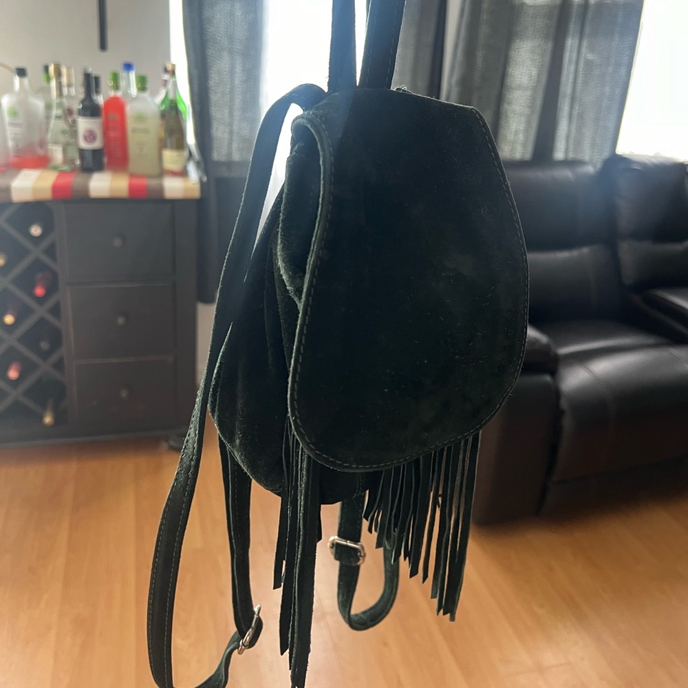 green suede mini backpack